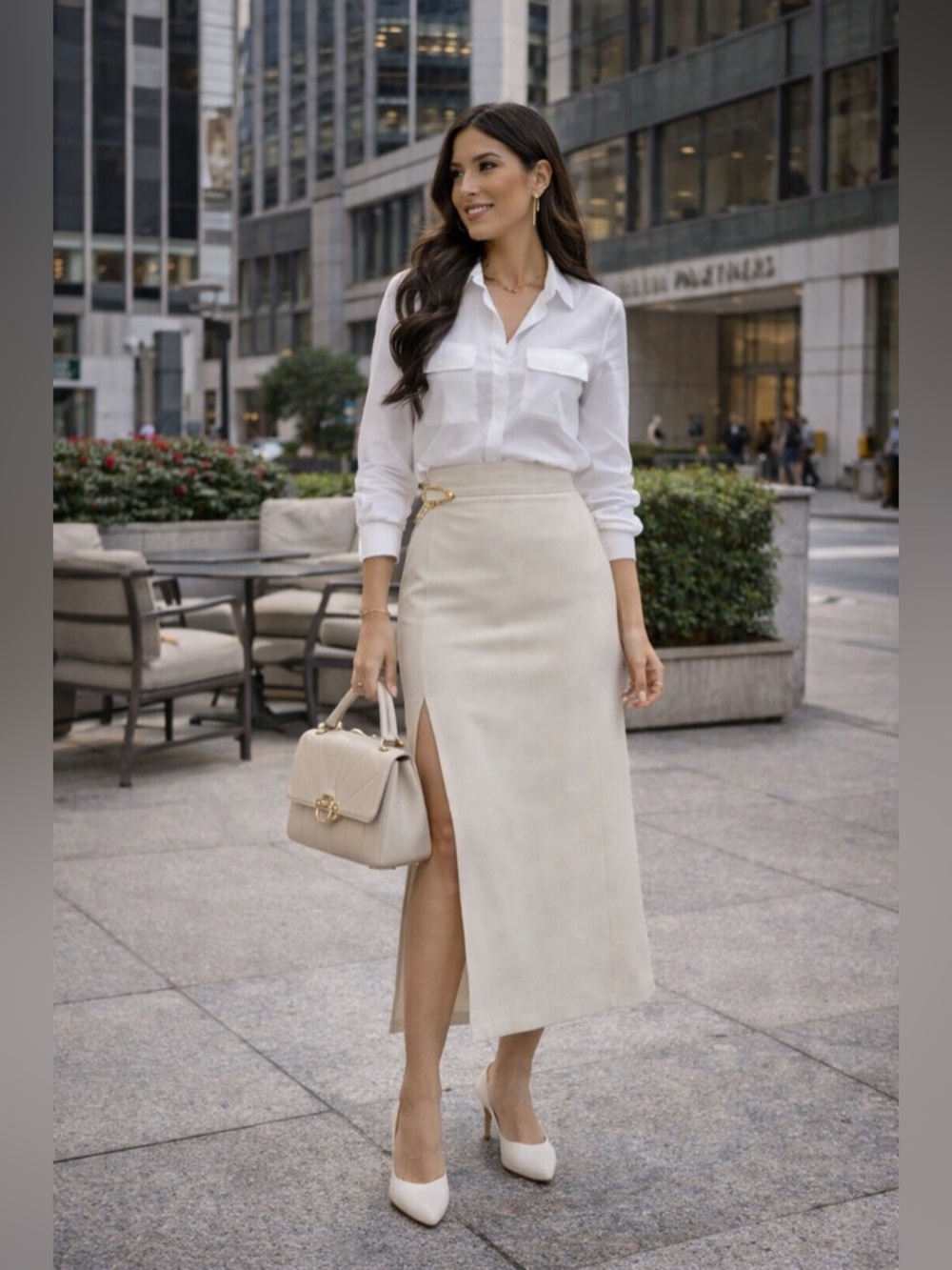 Bloggers Favorite NWT Zara Chain Detail Midi Skirt | Minimal Chic Neutral Luxe